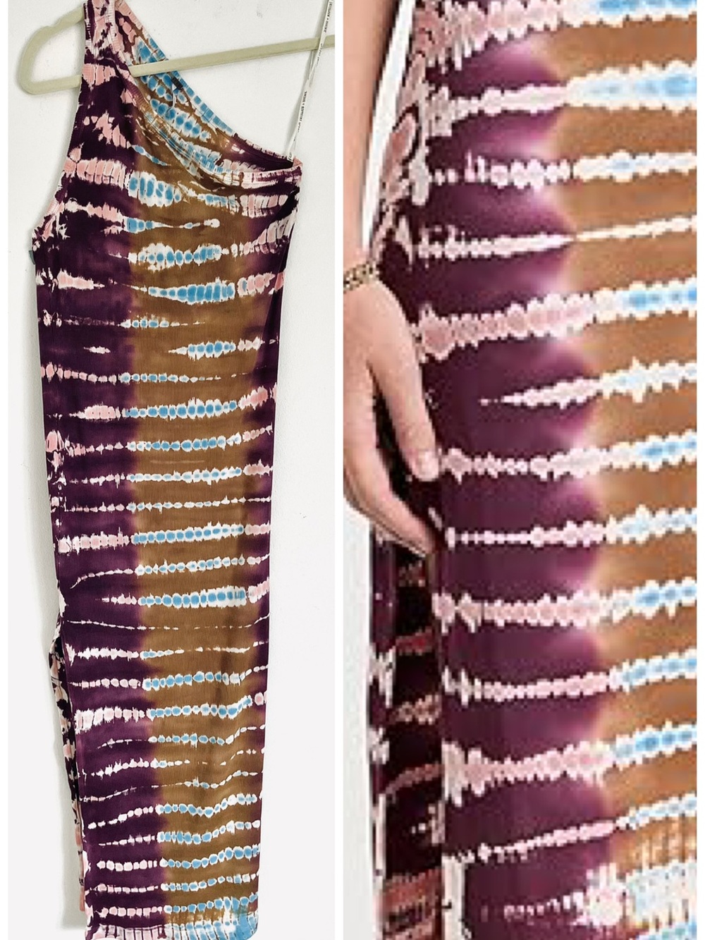 NWT Young Fabulous & Broke Tie Dye One Shoulder Iggy Midi Dress S Rib Knit Beach